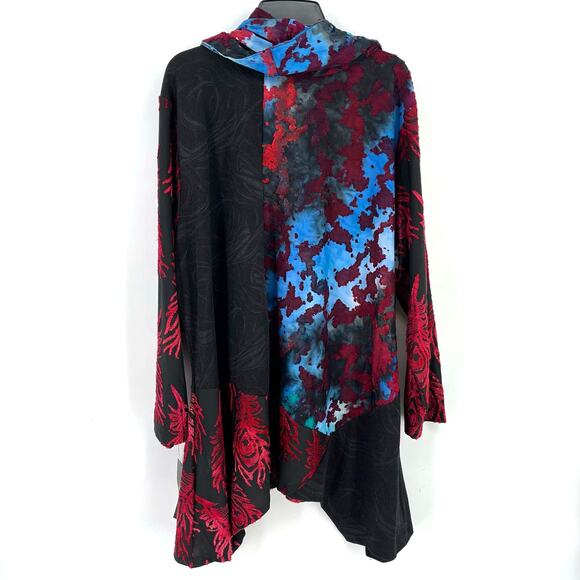 New Calessa Patchwork Tie Dye Burnout Asymmetrical Tunic Shirt Plus Size 2X - Picture 4 of 7